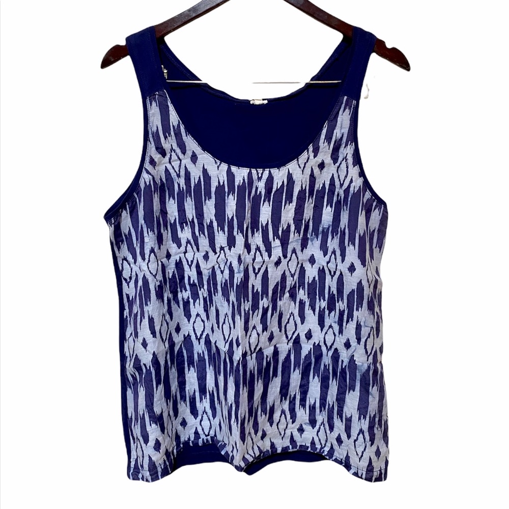 J. Crew Blue Geometric Aztec Tank Top Womens Size Large